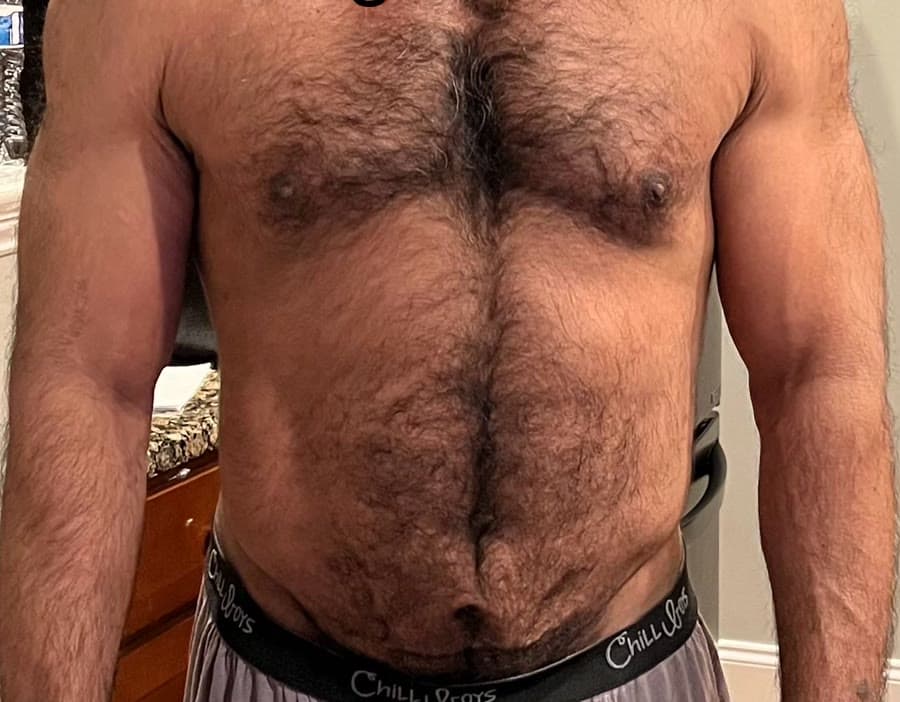 Hammad's torso in August 2024, lean but soft around the midsection